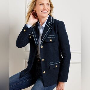 Talbots | New Contrast trim Navy Tweed blazer suit jacket Womens size 24W office
